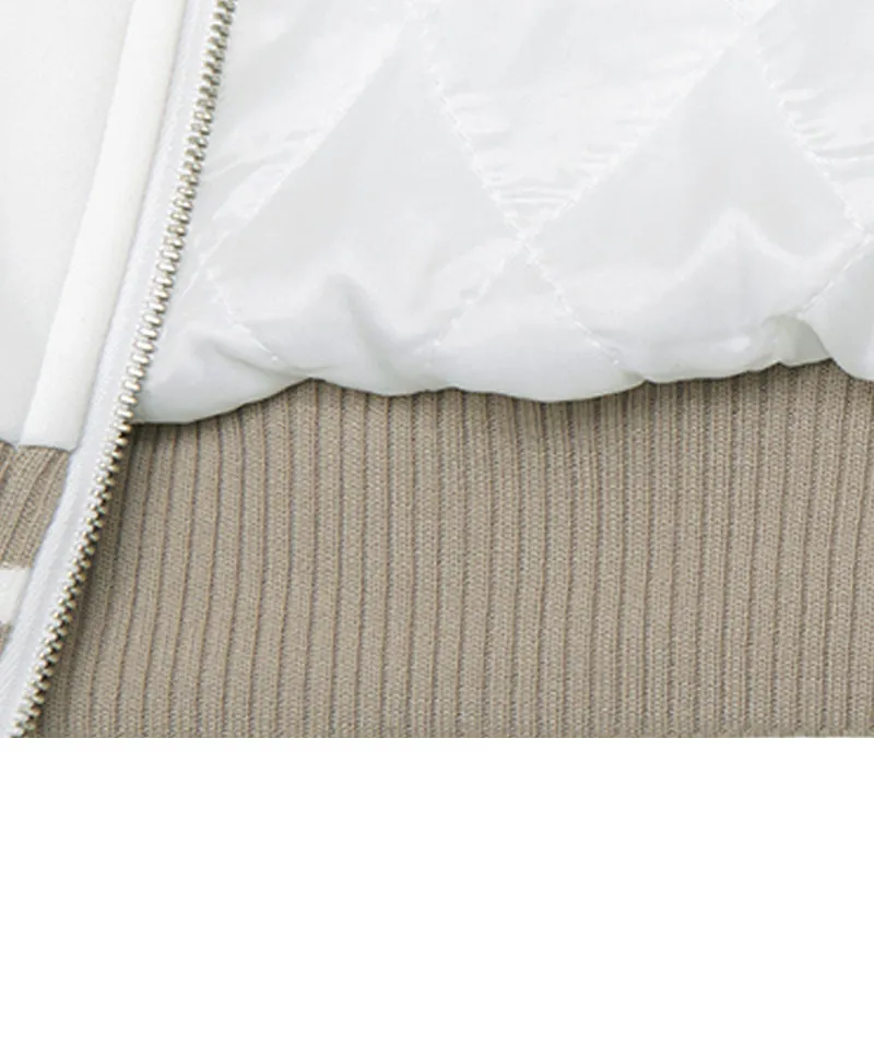 Q.C PLAY: Functional Neo-Double-Layer Quilted Lining Two-Tone Hooded Zip-Up Vest - Ivory