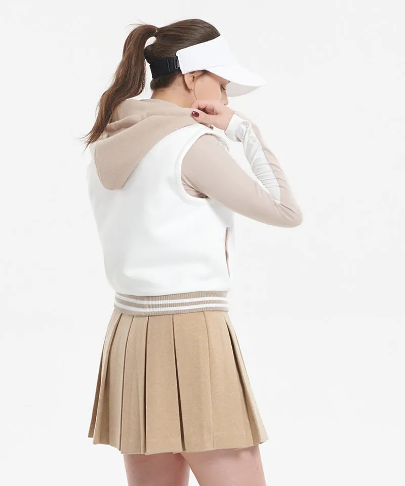 Q.C PLAY: Functional Neo-Double-Layer Quilted Lining Two-Tone Hooded Zip-Up Vest - Ivory