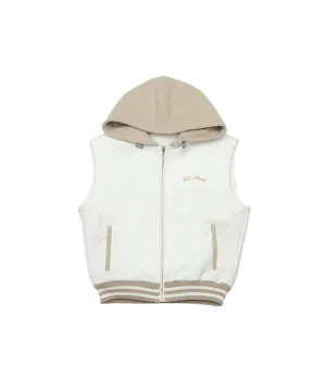 Q.C PLAY: Functional Neo-Double-Layer Quilted Lining Two-Tone Hooded Zip-Up Vest - Ivory