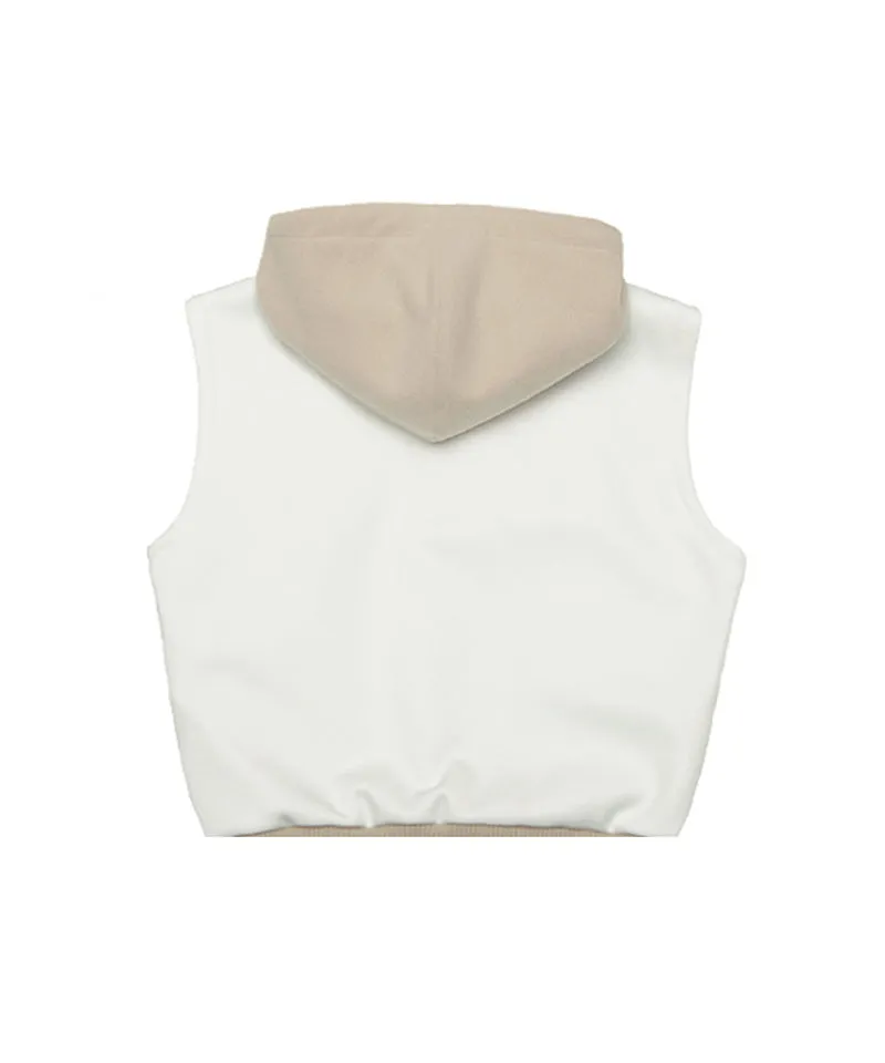 Q.C PLAY: Functional Neo-Double-Layer Quilted Lining Two-Tone Hooded Zip-Up Vest - Ivory