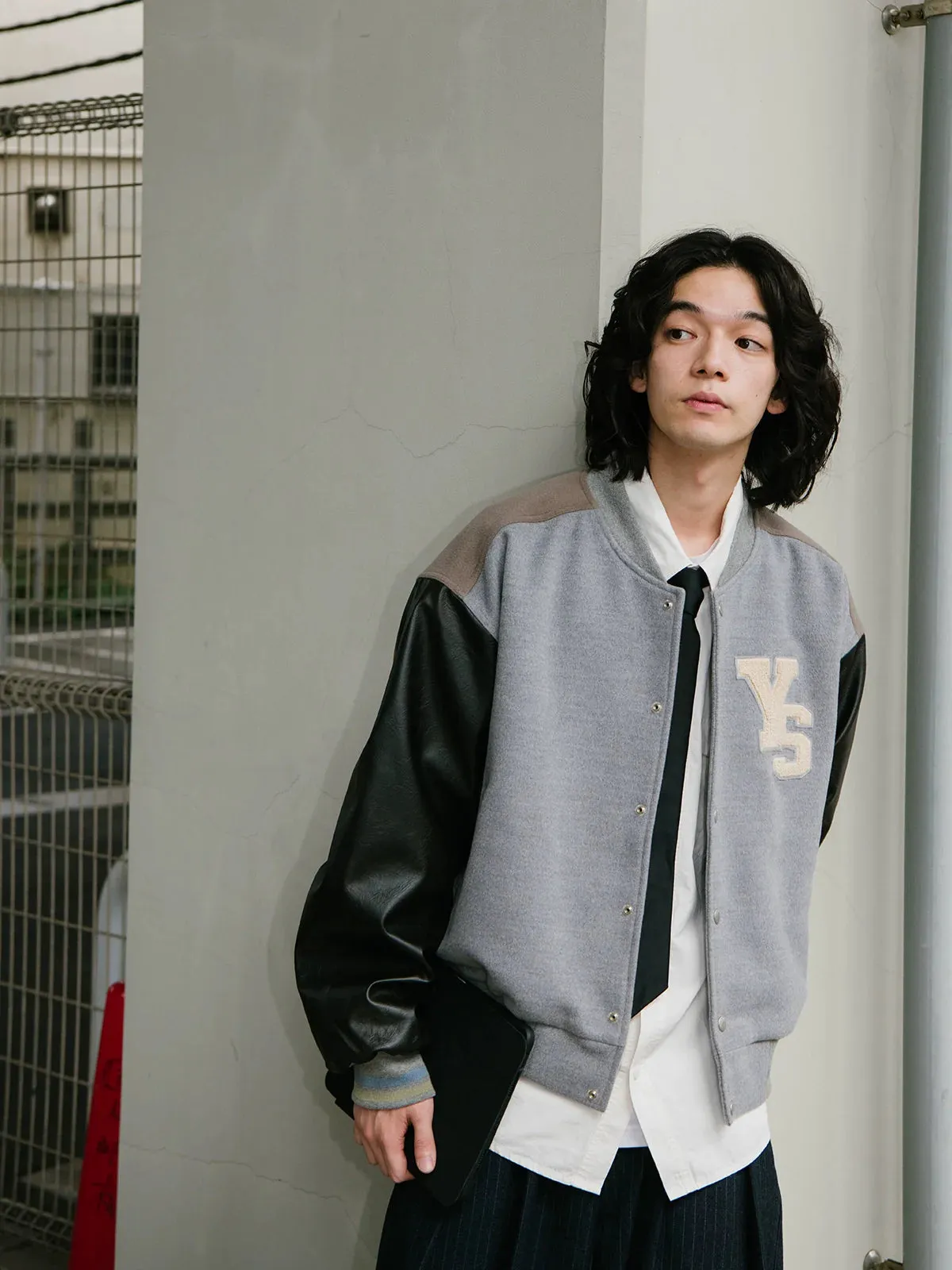 Retro Contrast Woolen Baseball Jacket