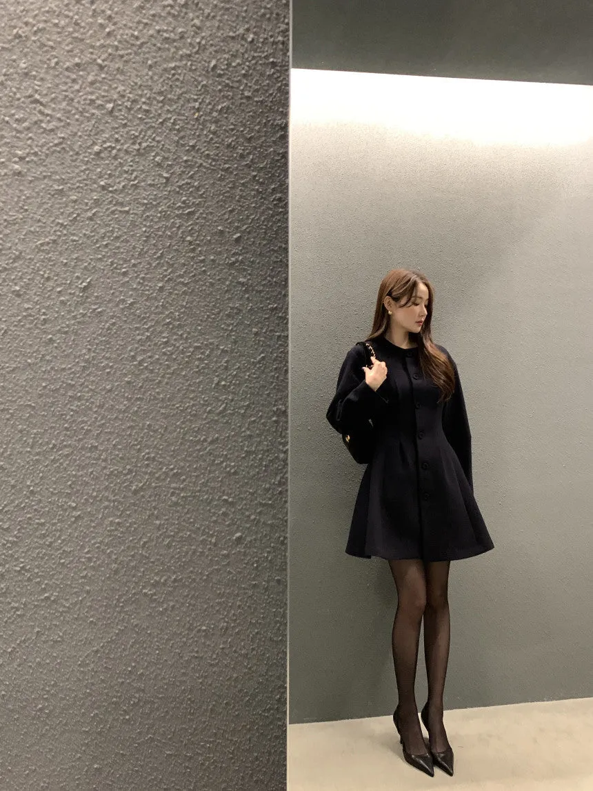 Retro round neck slim waist woolen coat