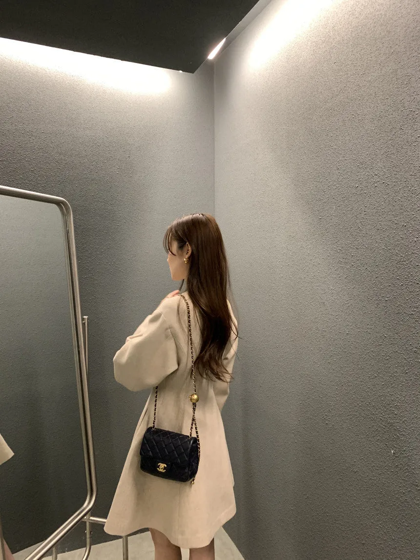 Retro round neck slim waist woolen coat