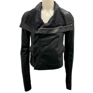 Rick Owens Black Draped Moto Zip Leather Jacket