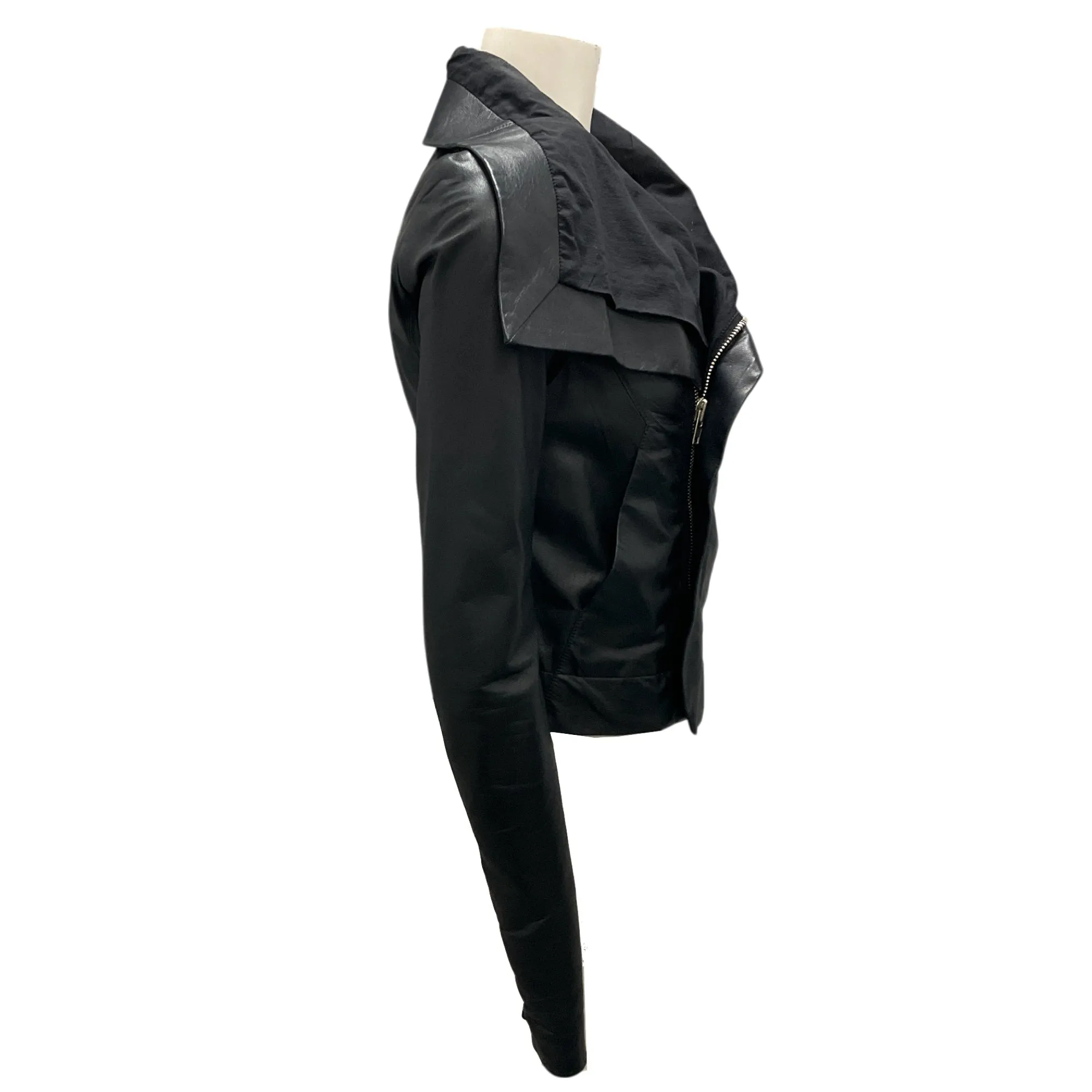Rick Owens Black Draped Moto Zip Leather Jacket