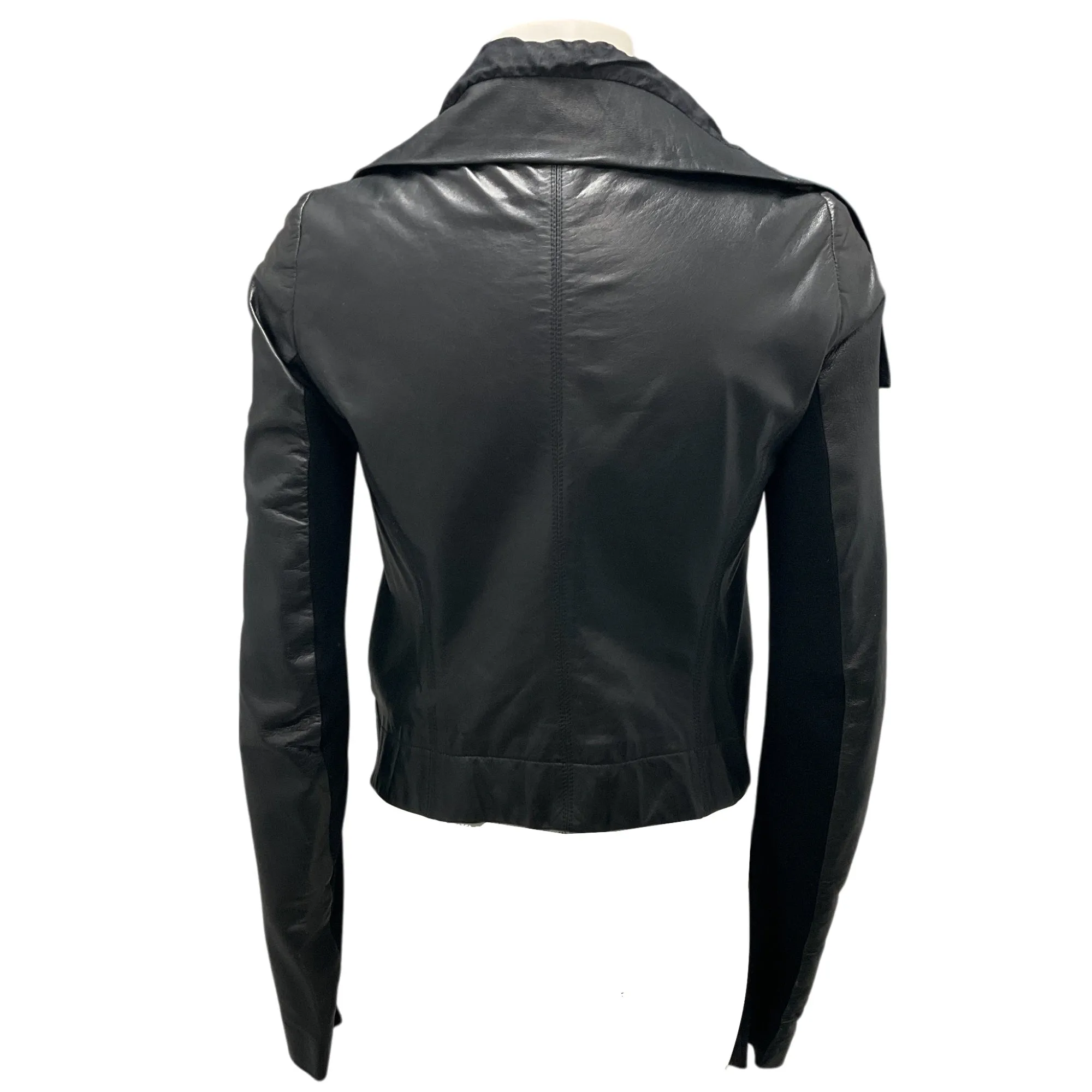 Rick Owens Black Draped Moto Zip Leather Jacket