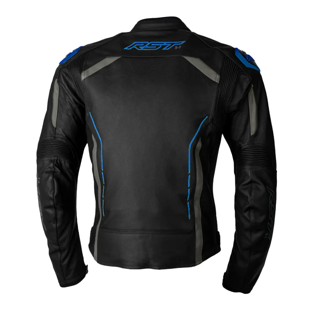 RST S1 CE LEATHER JACKET [BLACK/GREY/NEON BLUE]