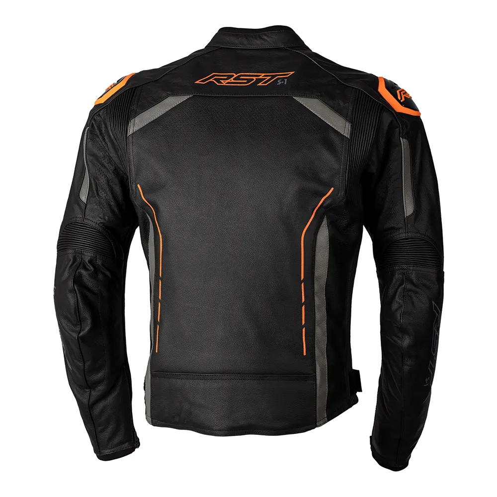 RST S1 CE LEATHER JACKET [BLACK/GREY/NEON ORANGE]