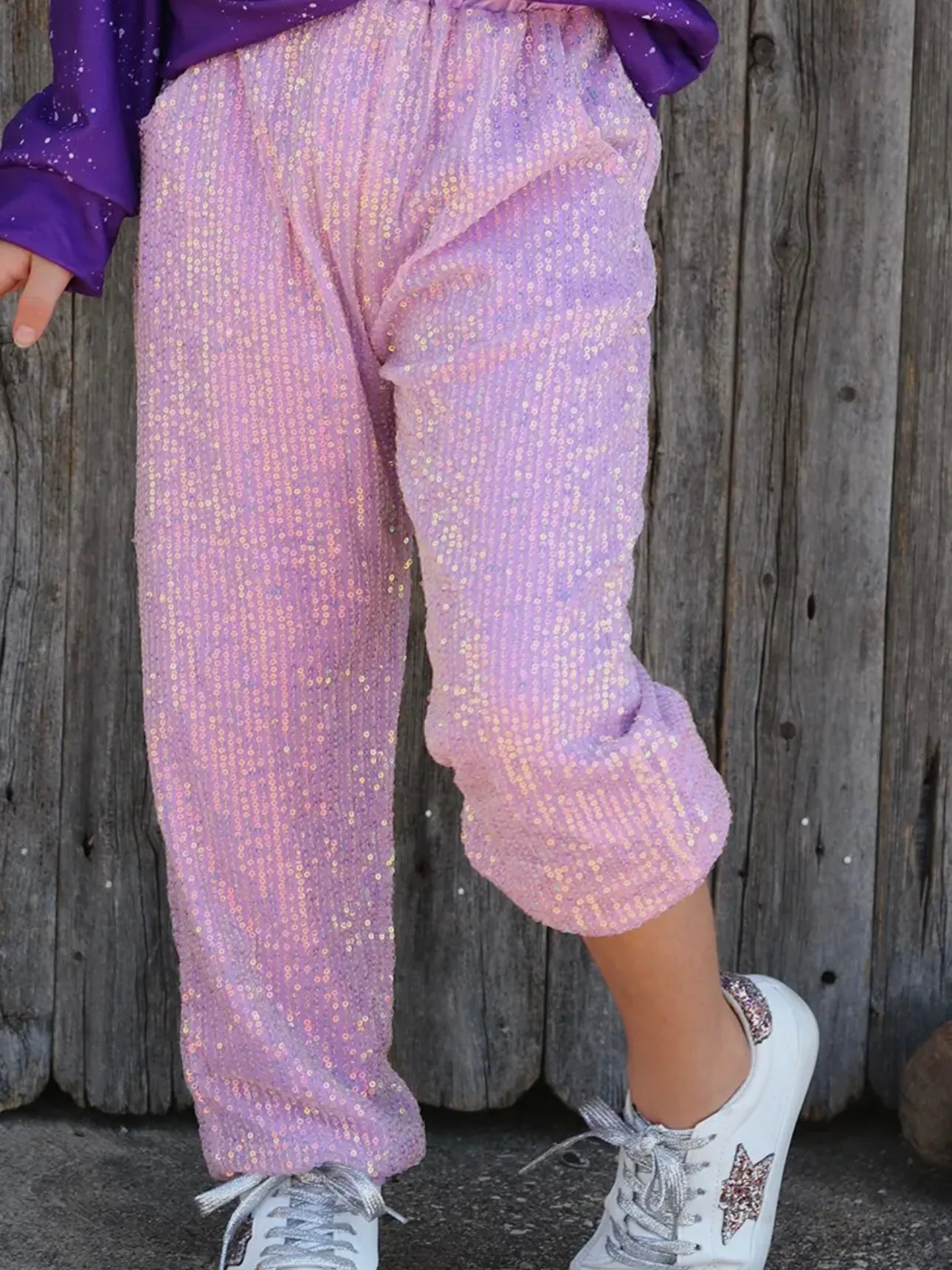 Sequin Joggers Kids: Lavender