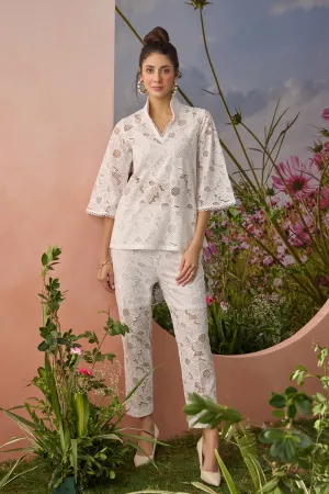 Snow- White Flower Pants