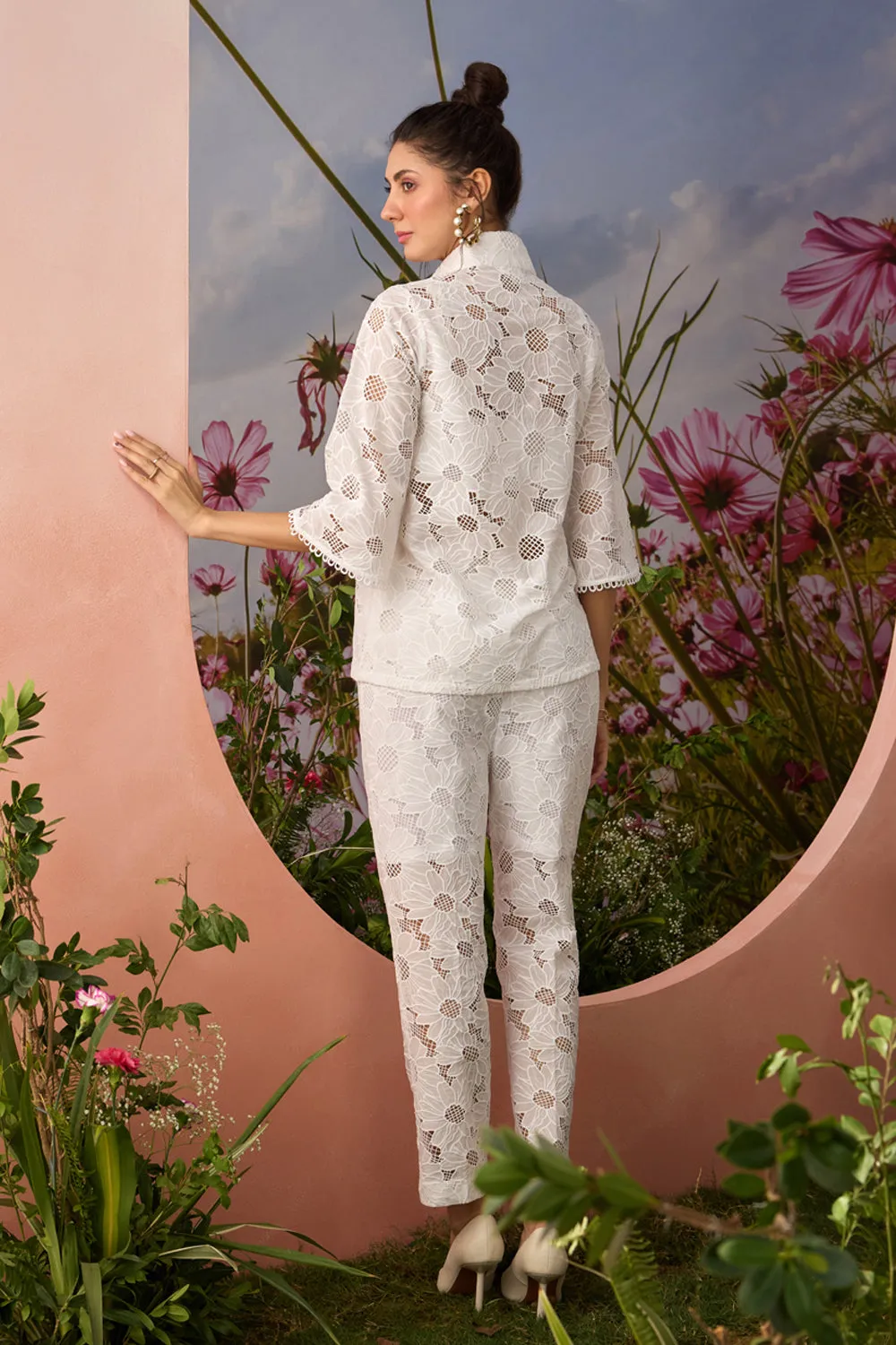 Snow- White Flower Pants