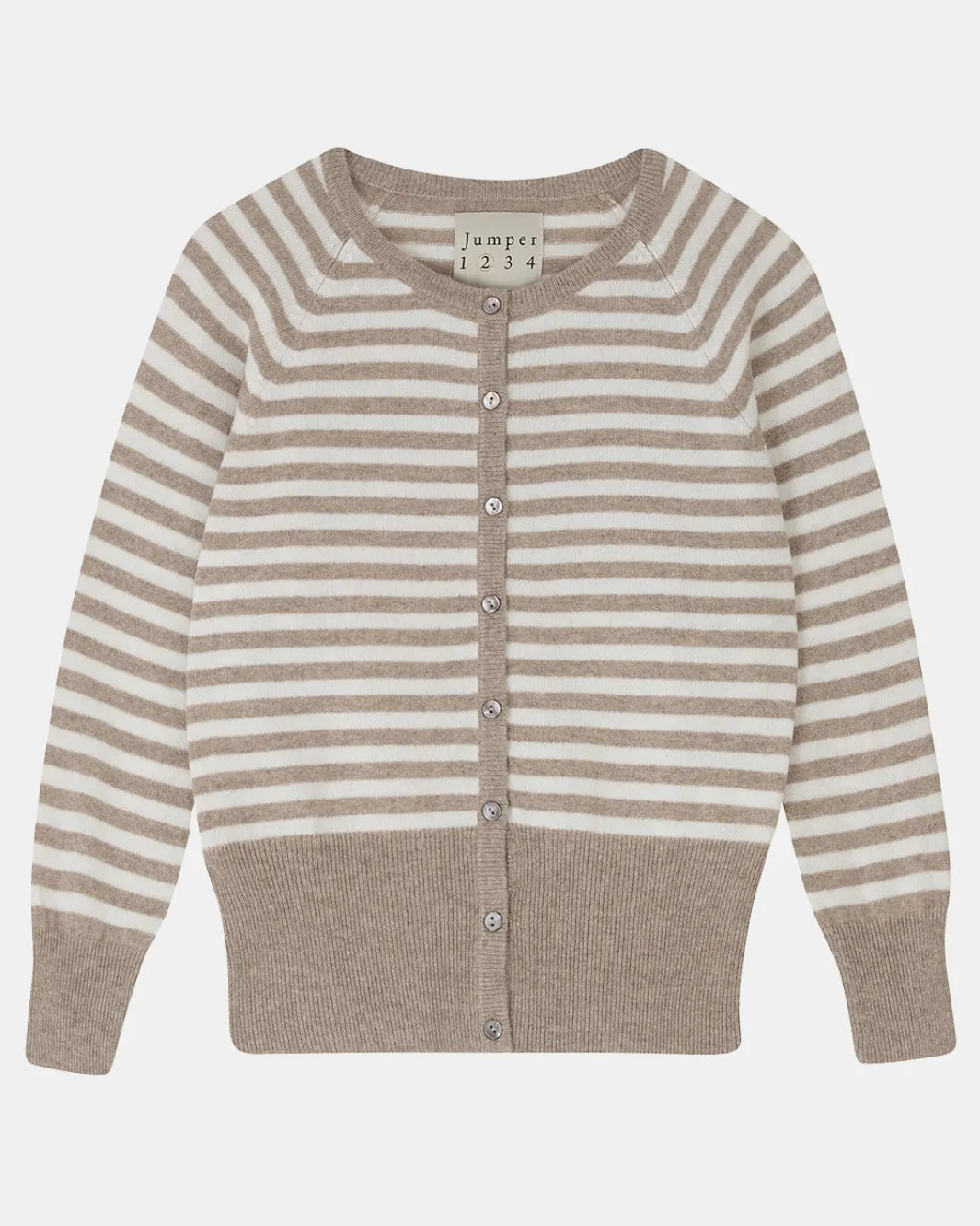 STRIPE SHRUNKEN CARDIGAN IN LIGHT BROWN