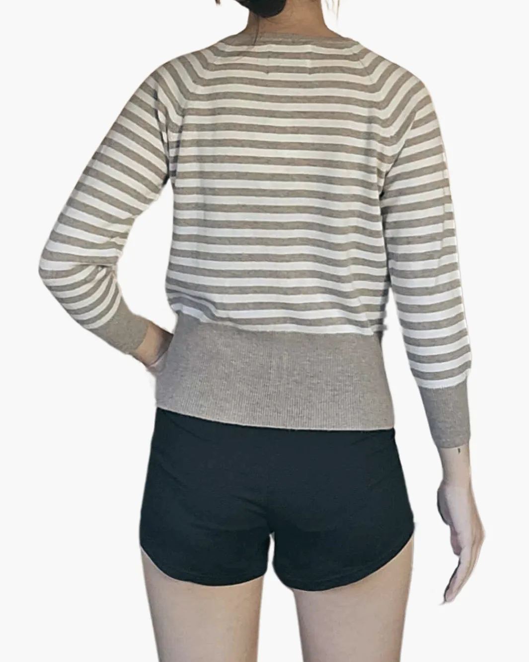 STRIPE SHRUNKEN CARDIGAN IN LIGHT BROWN