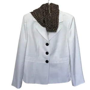 Suit Studio | 3-Pc Pantsuit Blazer &amp; Pants 6P Silk Animal Print Scarf White Brow