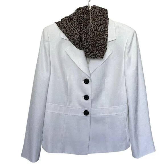 Suit Studio | 3-Pc Pantsuit Blazer &amp; Pants 6P Silk Animal Print Scarf White Brow