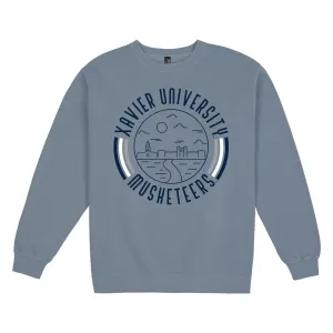 USCAPE Xavier University '90s Flyer Fleece Crewneck, Slate Blue