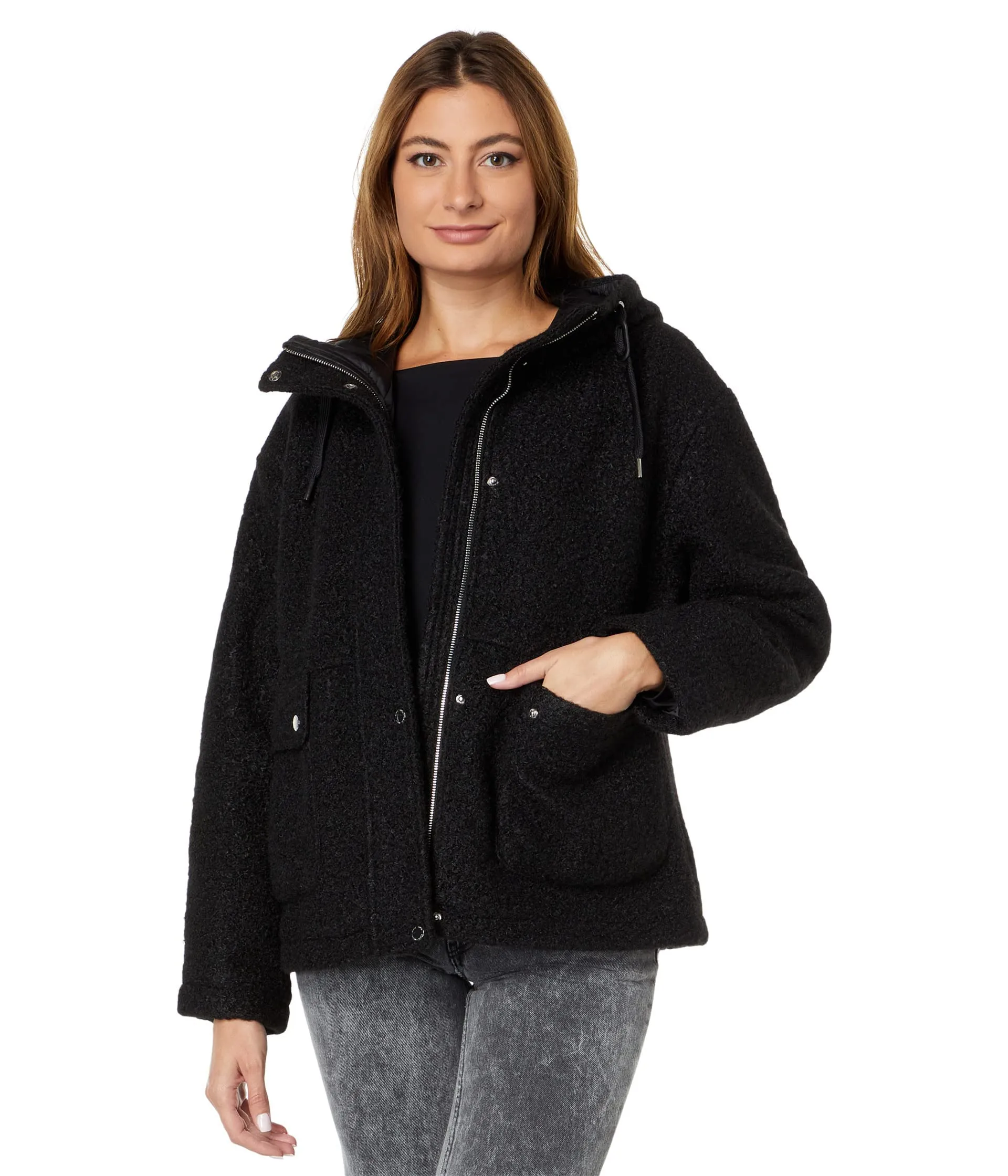Vince Camuto Short Hooded Wool Jacket V22724 Black SM (US 4-6)