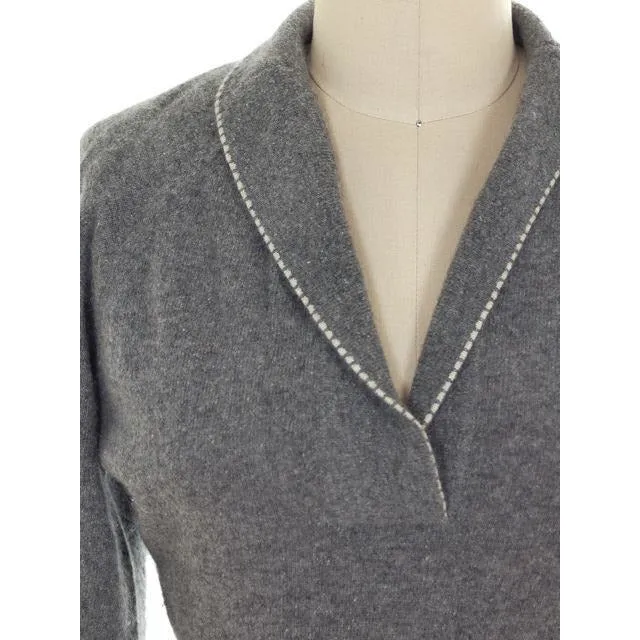Vintage Cashmere Sweater Ladies Heather Gray B. Altman Shawl 1950s Small- Med
