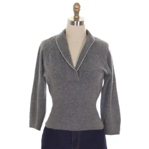 Vintage Cashmere Sweater Ladies Heather Gray B. Altman Shawl 1950s Small- Med