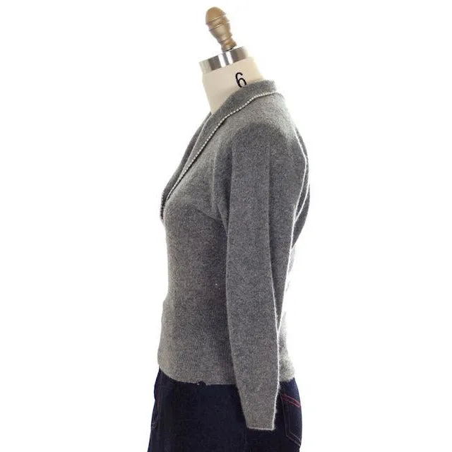 Vintage Cashmere Sweater Ladies Heather Gray B. Altman Shawl 1950s Small- Med