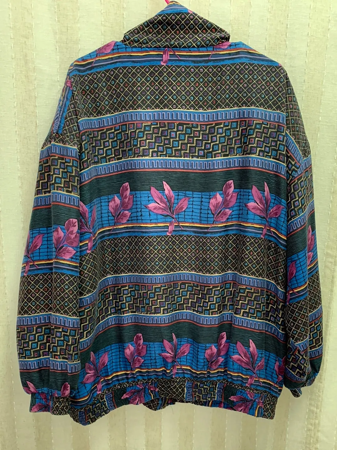 VINTAGE - FUDA INTERNATIONAL blue purple print Silk Bomber Jacket - 2X