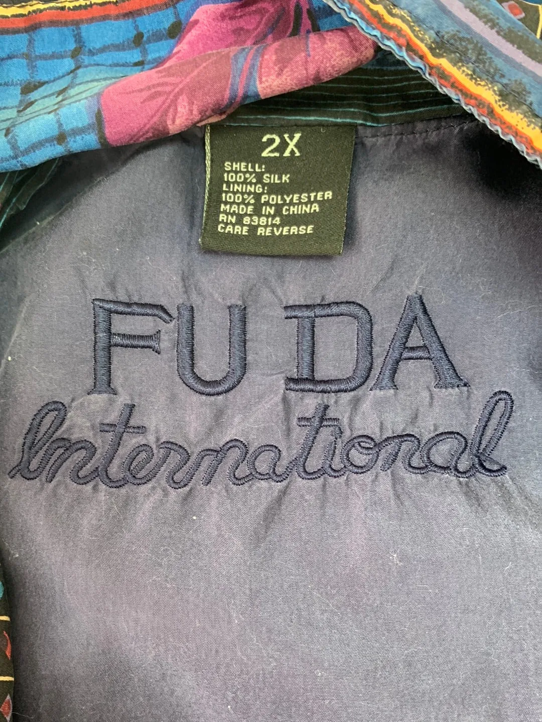 VINTAGE - FUDA INTERNATIONAL blue purple print Silk Bomber Jacket - 2X