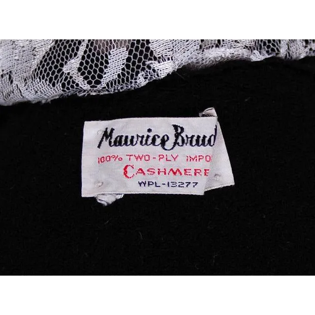 Vintage Ladies Black Cashmere Sweater w/Black Mink Collar 1950s Lg-XL