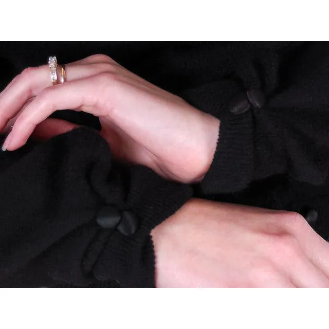 Vintage Ladies Black Cashmere Sweater w/Black Mink Collar 1950s Lg-XL