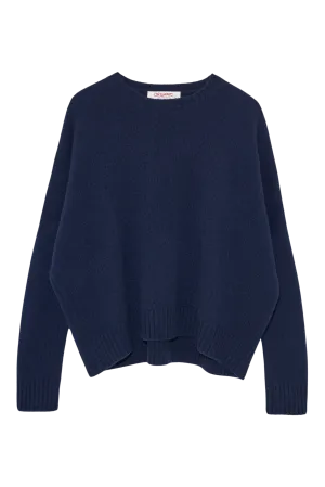 Wide Cashmere Pullover in Navy