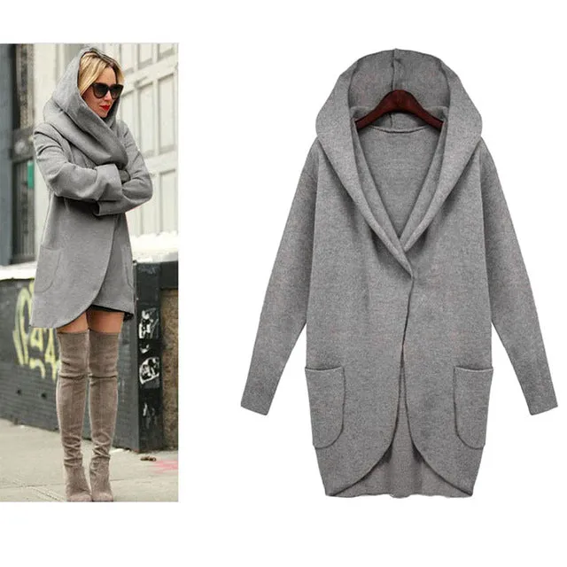 Wipalo Women Long Coat Autumn 2018 Plus Size Winter Hooded Woolen Coats Female Casual Loose Jackets Cardigans Feminino 4XL 5XL