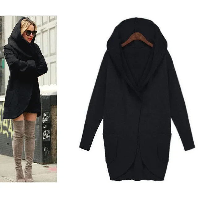 Wipalo Women Long Coat Autumn 2018 Plus Size Winter Hooded Woolen Coats Female Casual Loose Jackets Cardigans Feminino 4XL 5XL