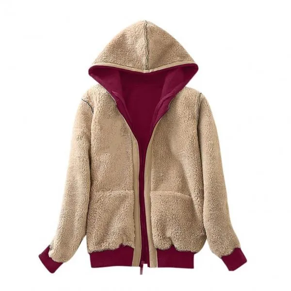 Women Casual Winter Coats Wide Female Jackets Sherpa Hooded Sweatshirt