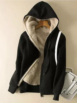 Women Casual Winter Coats Wide Female Jackets Sherpa Hooded Sweatshirt