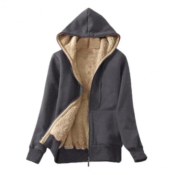 Women Casual Winter Coats Wide Female Jackets Sherpa Hooded Sweatshirt