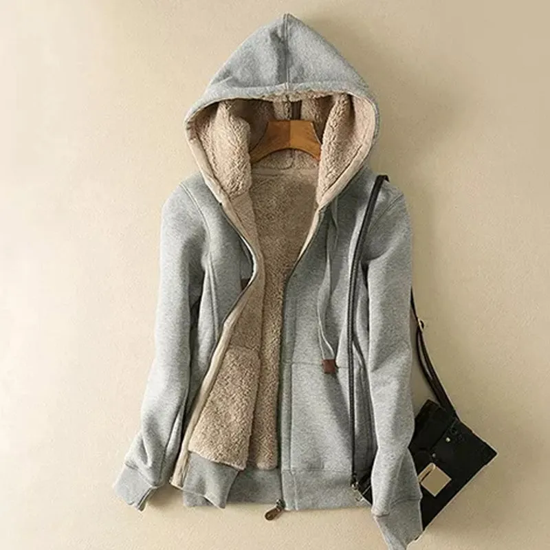 Women Casual Winter Coats Wide Female Jackets Sherpa Hooded Sweatshirt