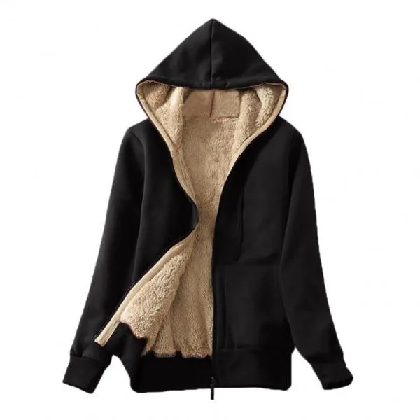 Women Casual Winter Coats Wide Female Jackets Sherpa Hooded Sweatshirt