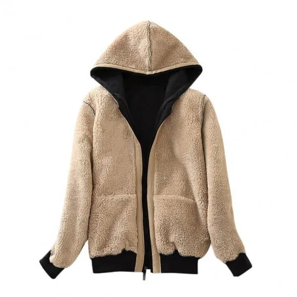 Women Casual Winter Coats Wide Female Jackets Sherpa Hooded Sweatshirt
