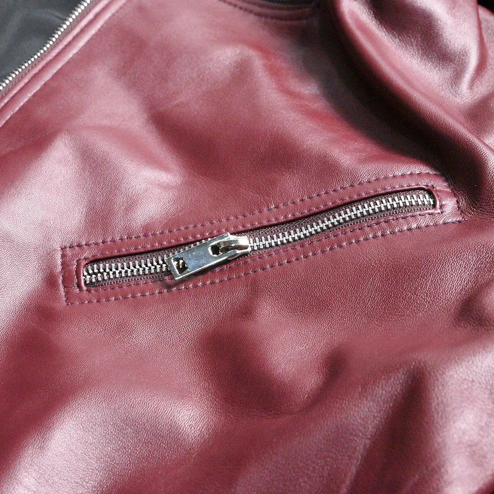 Women Genuine Leather Jackets Sheepskin Motorcycle Jacket Wine Red Slim Coat