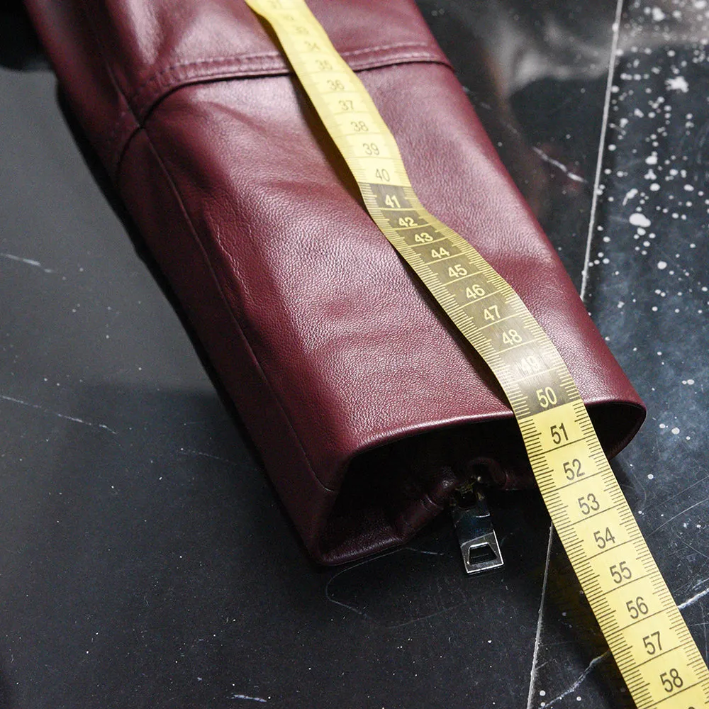 Women Genuine Leather Jackets Sheepskin Motorcycle Jacket Wine Red Slim Coat
