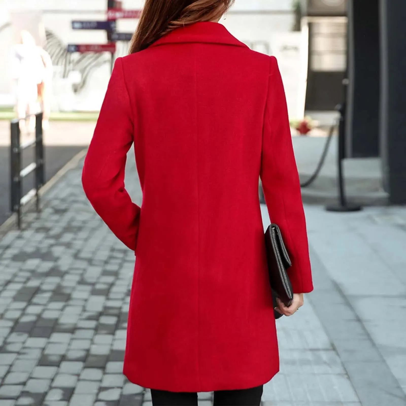 Women Lapel Wool Blends Coats Ladies Long Sleeve Jacket Double Breasted Outerwear Elegant Office Woolen Long Winter Overcoat