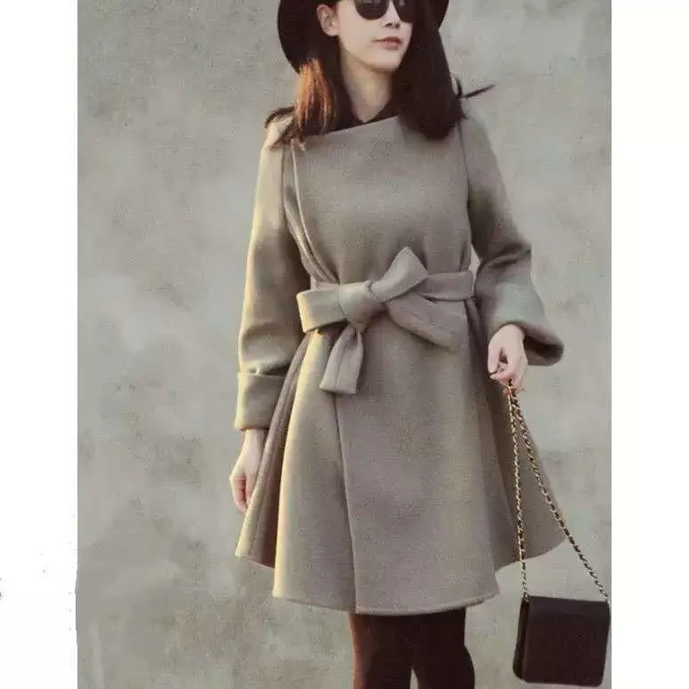 Women Trench Woolen Coat Plus Size Long Coats Women Jacket Outerwear Full Sleeve Solid High