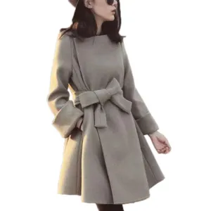 Women Trench Woolen Coat Plus Size Long Coats Women Jacket Outerwear Full Sleeve Solid High