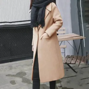 Women Woolen Coat Autumn Winter Korean Fashion V Neck Woolen Coat For Women Thermal Single Button Elegant Thin Woolen Jacket
