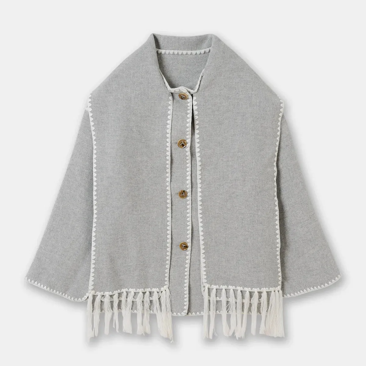 Women Woolen Coats with Tassel Scarf Autumn Winter Long Sleeve Single Breasted Warm Jackets Embroidery Pocket High Street Tops