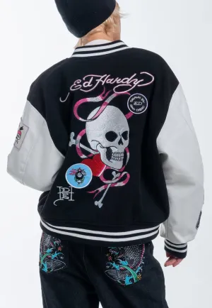 Womens Love Wrapped Varsity Bomber Jacket - Black