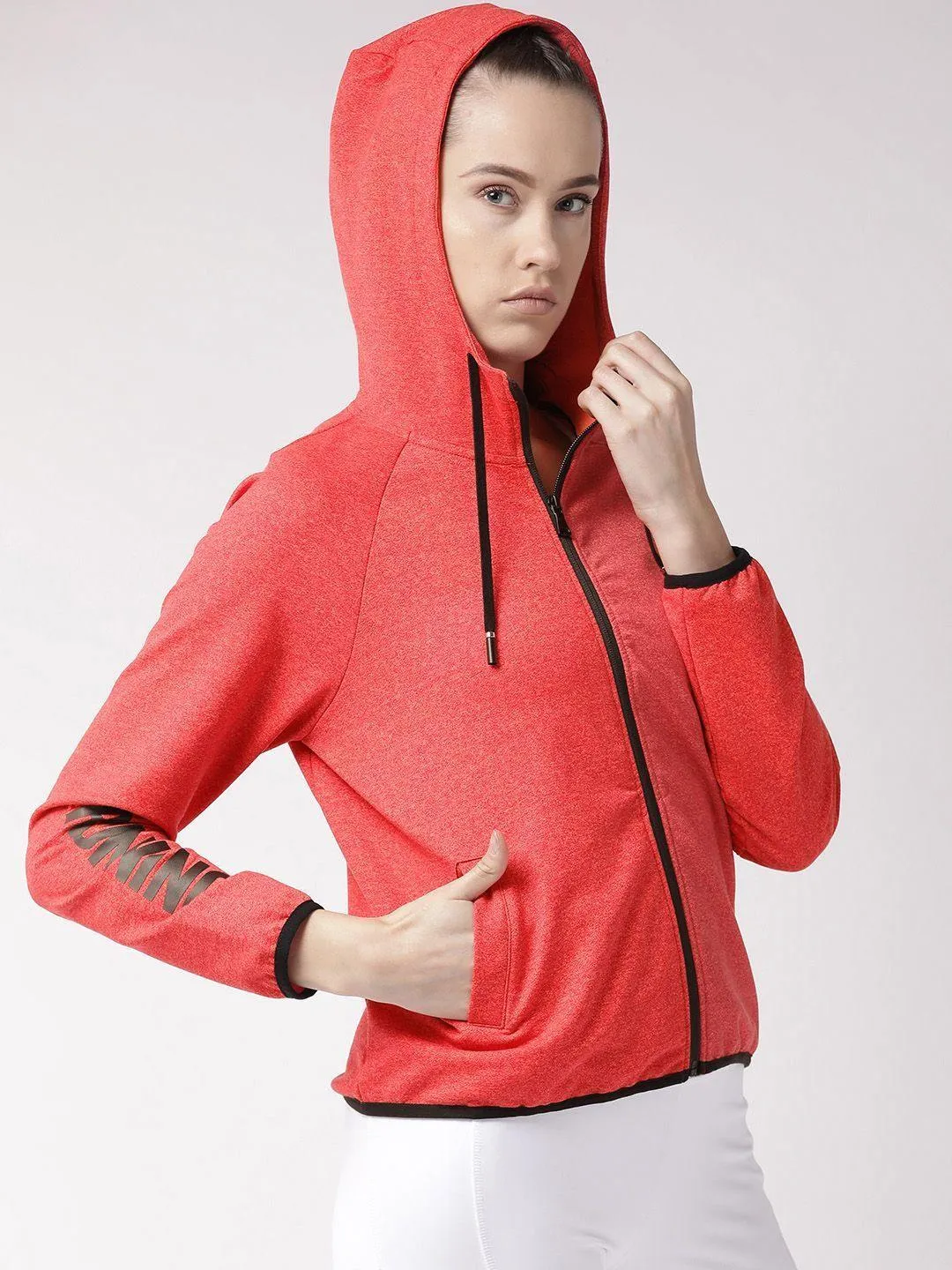 Women's Melange Red Bomber  Jackect