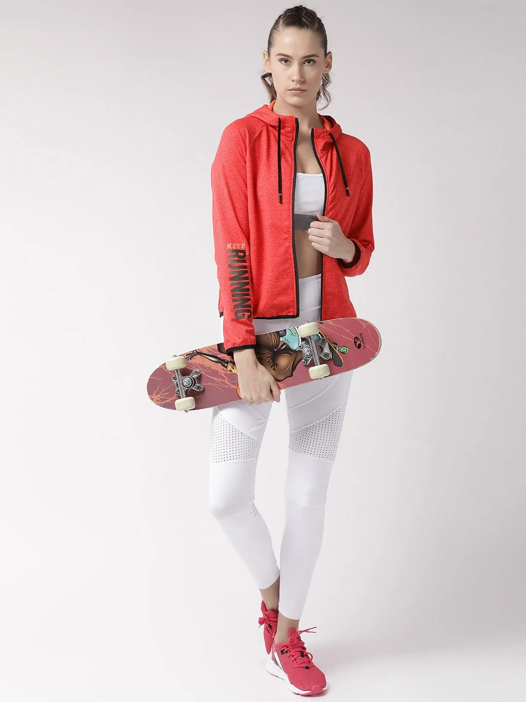 Women's Melange Red Bomber  Jackect