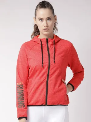 Women's Melange Red Bomber  Jackect