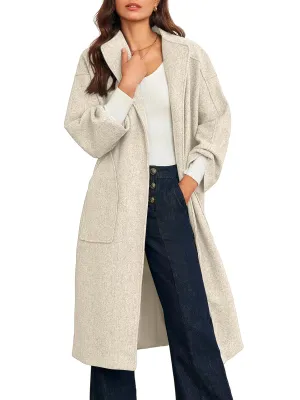 Women's Open Front Wool Trench Coat