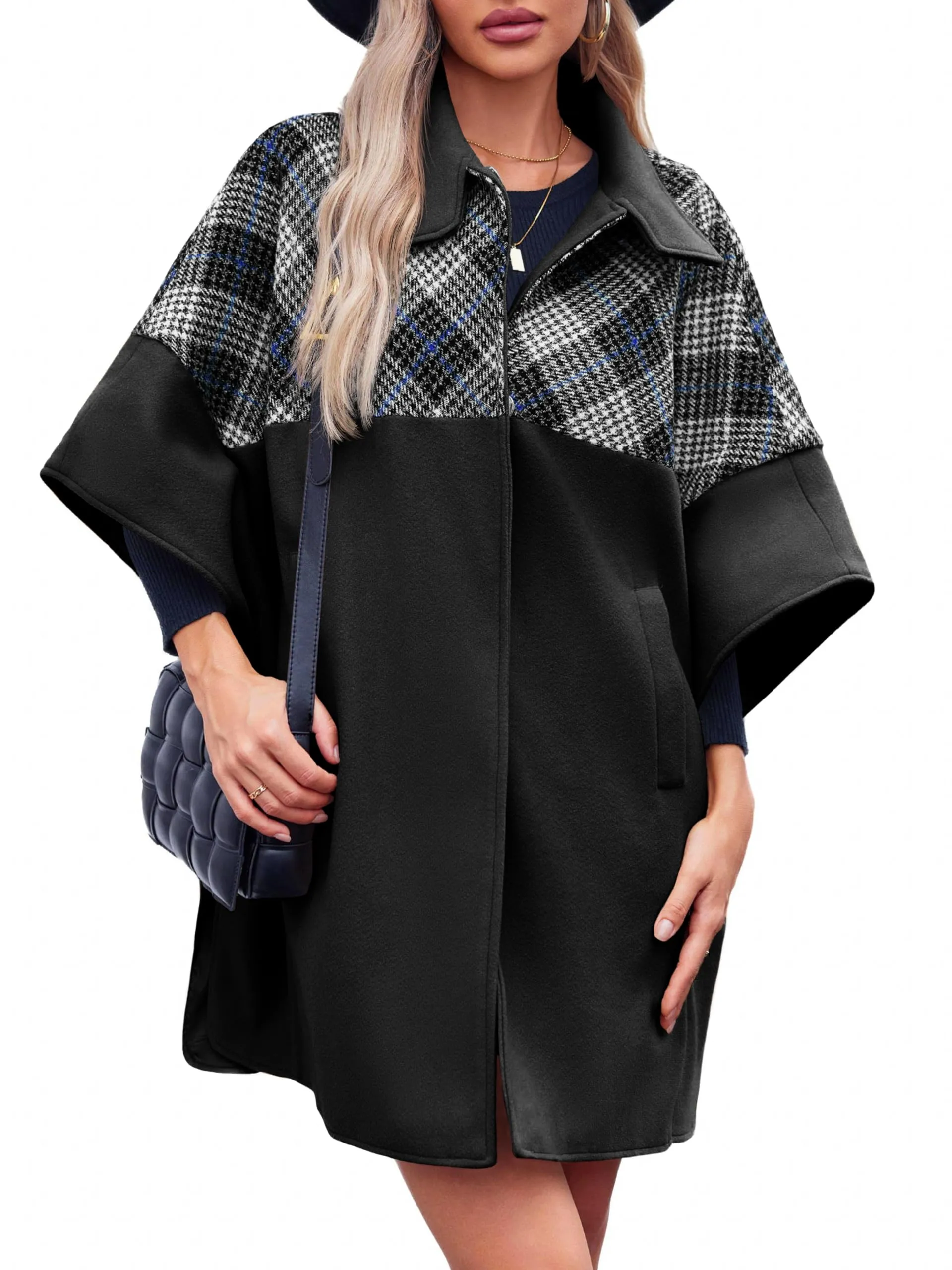 Women's Oversized Plaid Pea Coat